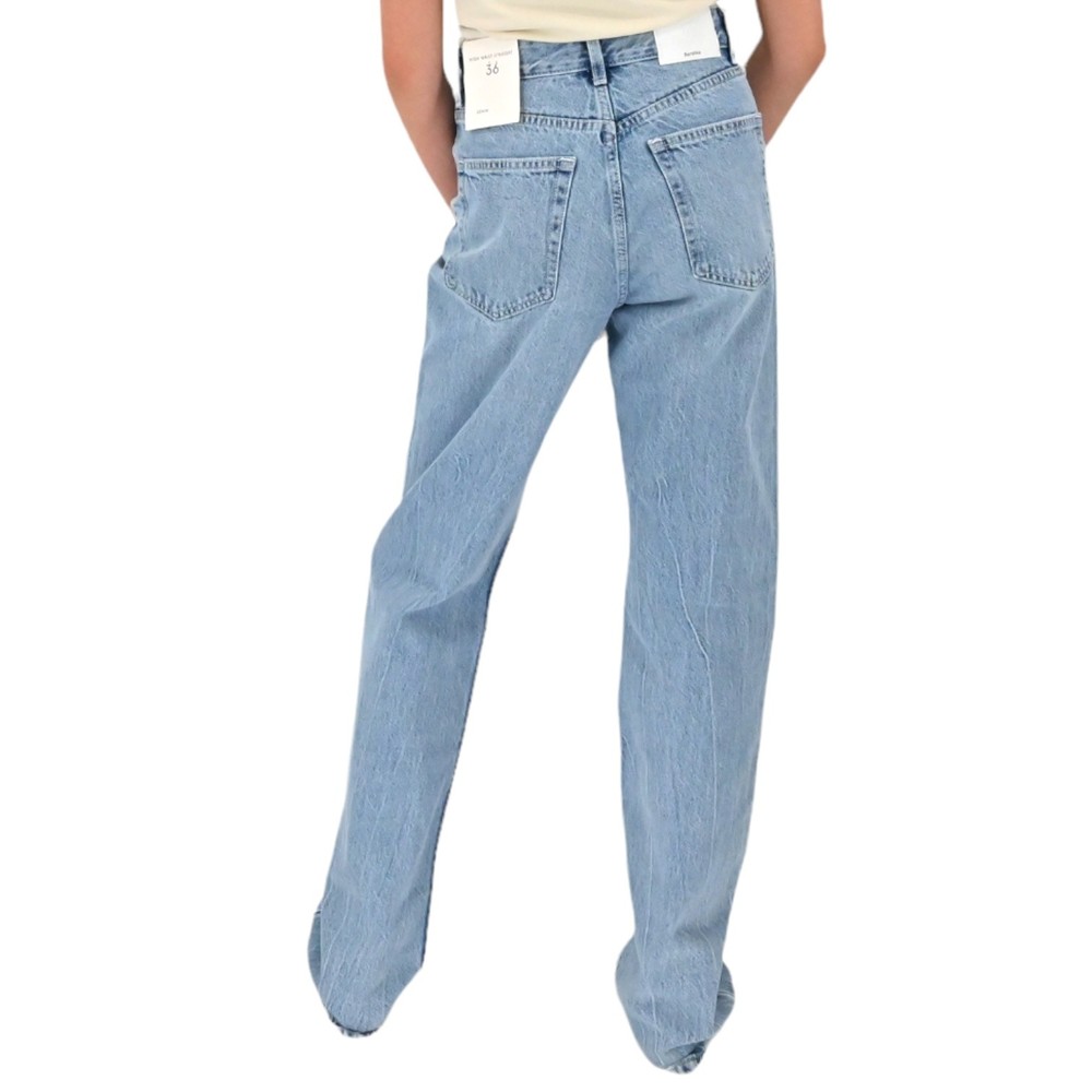 New BERSHKA Womens Blue Jeans Straight Fit High Rise Denim Pants Size US 4/EU 36 - Picture 2 of 13
